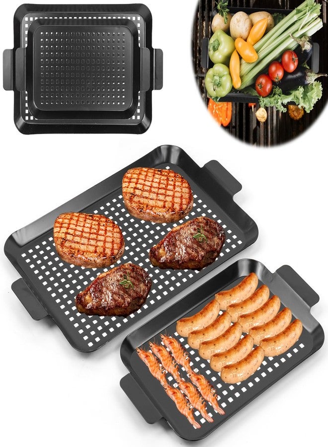 minyuexia Grill Tray Set Of 2 Outdoor Grill Pans Tray Grill Pans with Hole Nonstick Barbecue Grilling Baskets for Outdoor Camping Vegetable Meat (2 grill pan) - Image 1